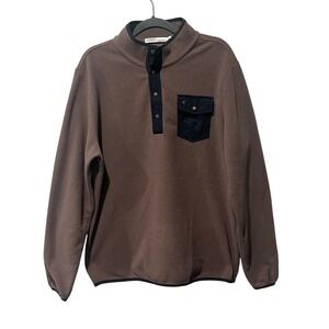 Criquet Fleece T Snap Pullover Brown Navy Blue Mock Neck Men's Large Preppy Golf